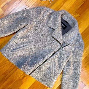 Vintage 90s Obey, Sherpa Moto Jacket, Grey, Double lined, Size US Small